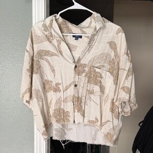 George Cream Button-Down Cropped Floral Shirt
